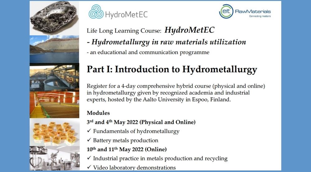 Hydrometallurgy in raw materials utilization Course